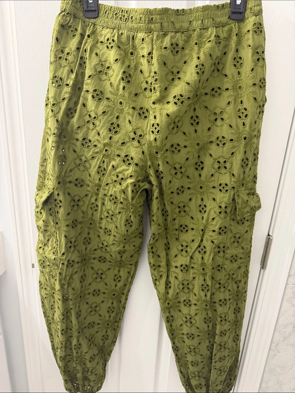 Anthropologie Olive Green Eyelet Cargo Pants